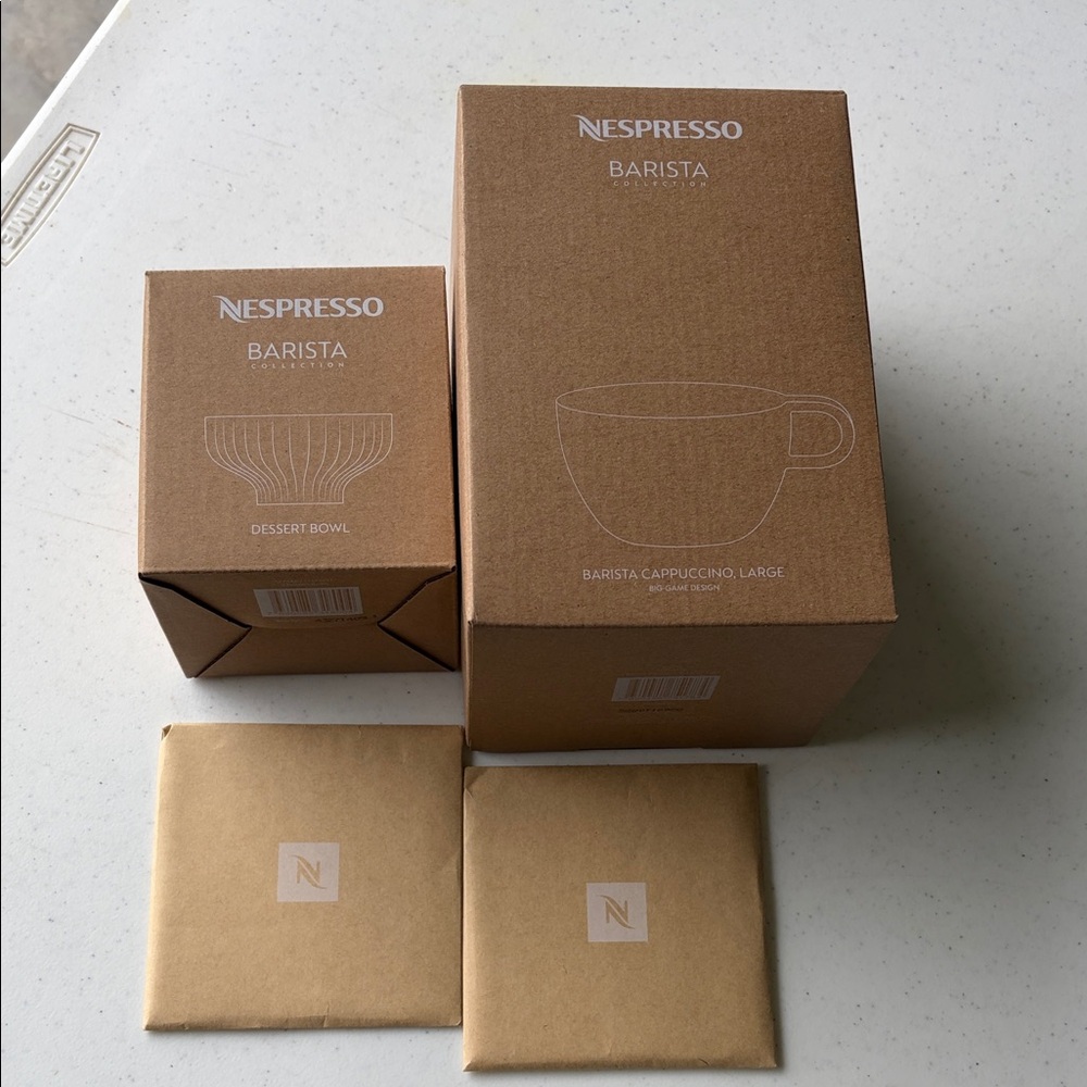 Nespresso Barista Set - 2 Barista Cappuccino Mugs/2 Coasters/2 Dessert Bowls